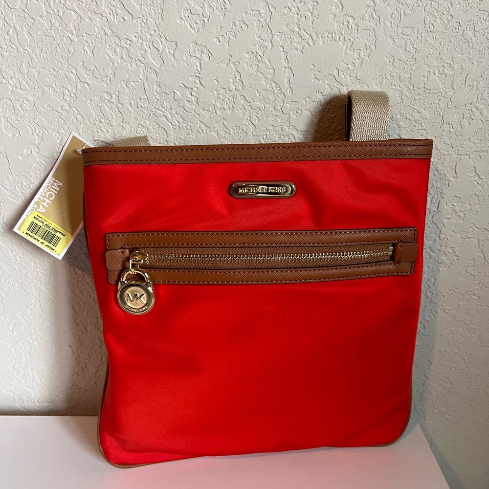 Michael Kors Red and Tan Messenger Bag